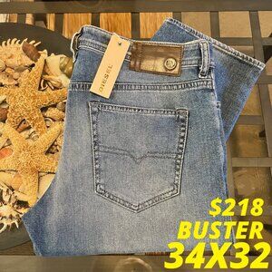 $218 DIESEL MENS BUSTER REGULAR SLIM TAPERED 34X32 LIGHT WASHED DENIM NWT